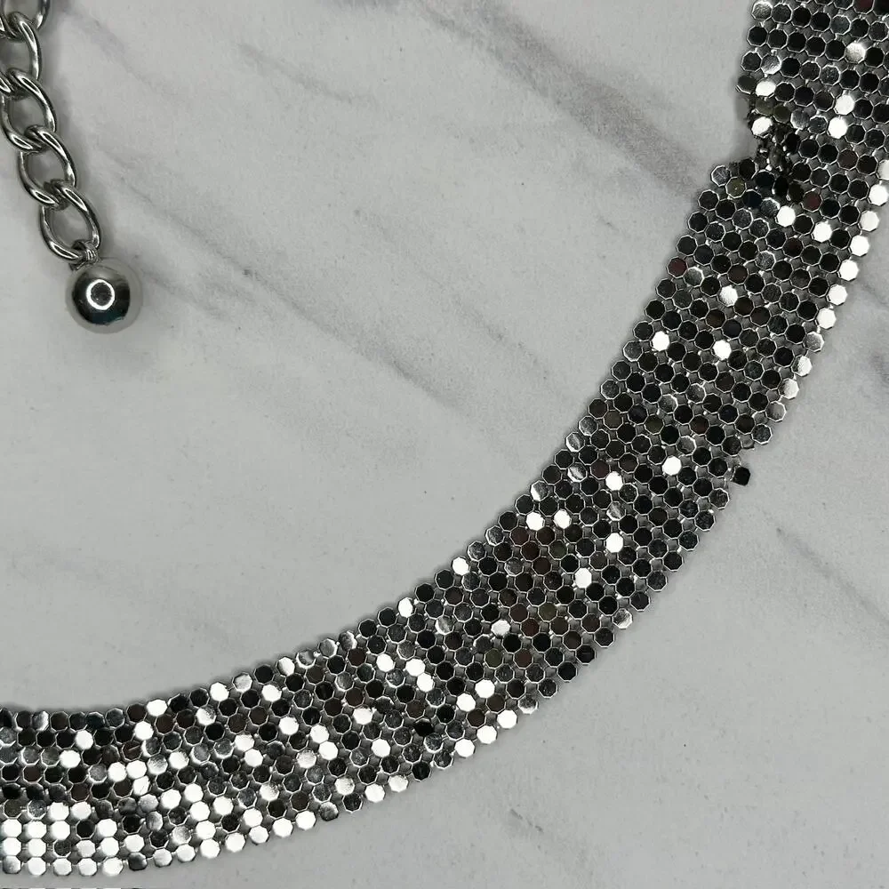 Metal Mesh Silver Tone Chain Belt Large L XL ✨